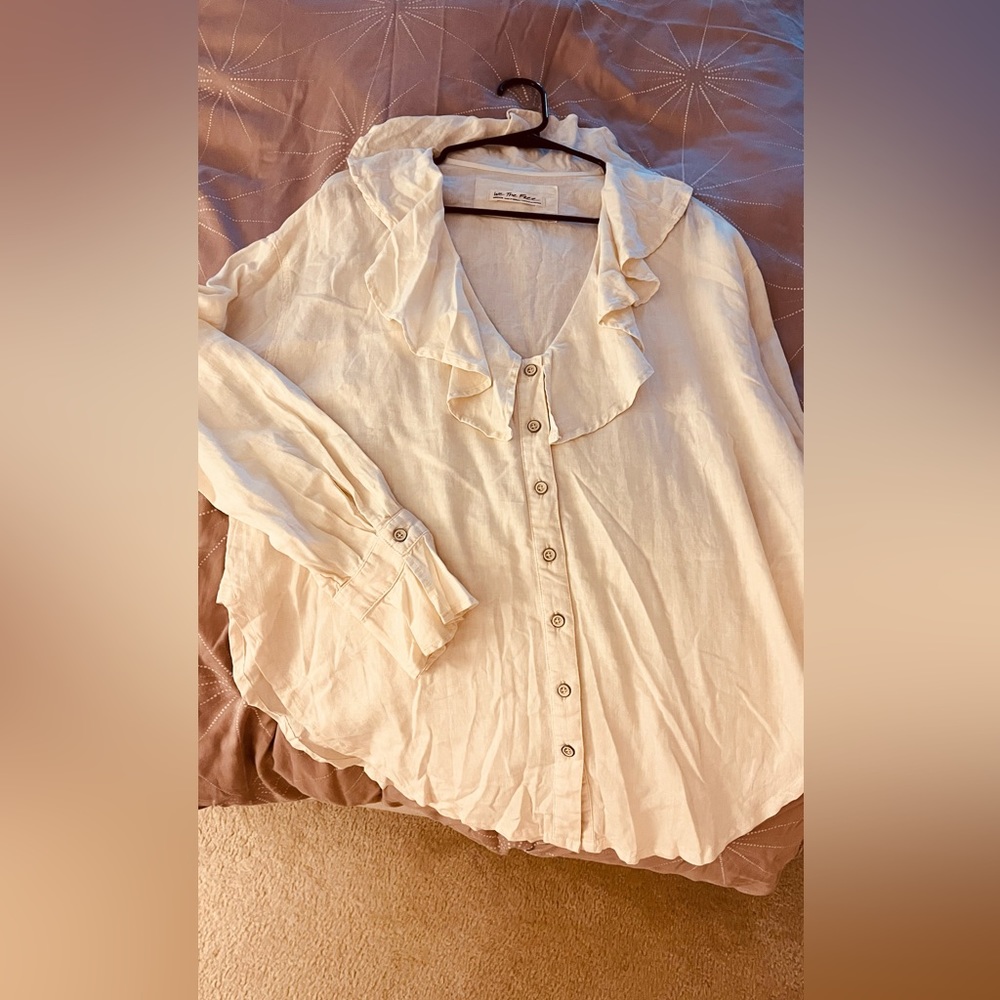 We The Free Cream Ruffle-Front Button Blouse - Picture 2 of 4